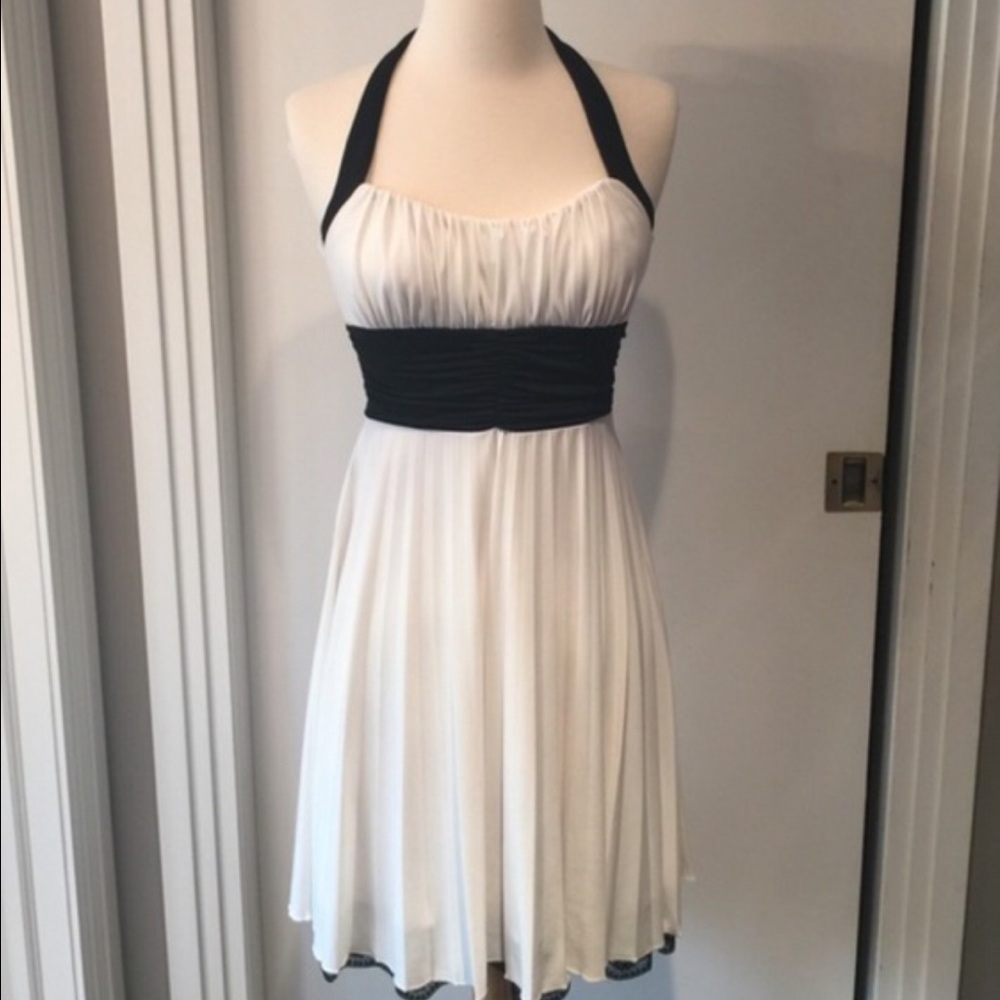 Speechless White & Black Pleated Halter Dress